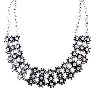 Maxi Colar Floral Prata com Strass