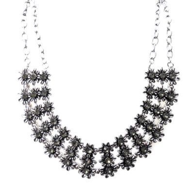 Maxi Colar Floral Prata com Strass Grafite
