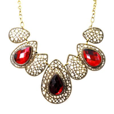 Maxi Colar Ouro Velho com Gotas Vermelhas
