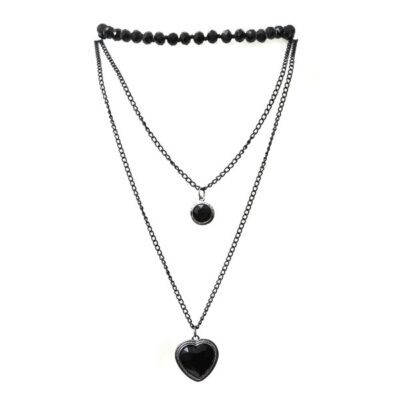 Choker Preto com Cristais e Coração