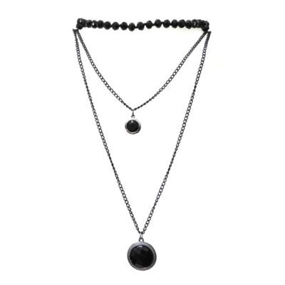 Choker Preto Triplo com Cristais