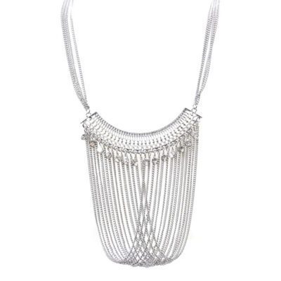 Maxi Colar Prata com Franjas e Strass