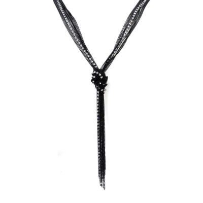 Colar Preto com Franjas e Strass
