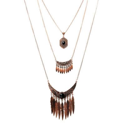 Colar Triplo Cobre com Chaton Preto