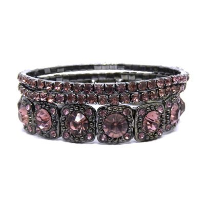Kit com 3 Pulseiras Grafite com Strass Rose