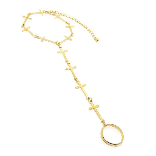Pulseira Anel com Cruz Dourada