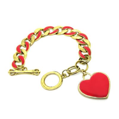 Pulseira Elos com Coração Vermelho