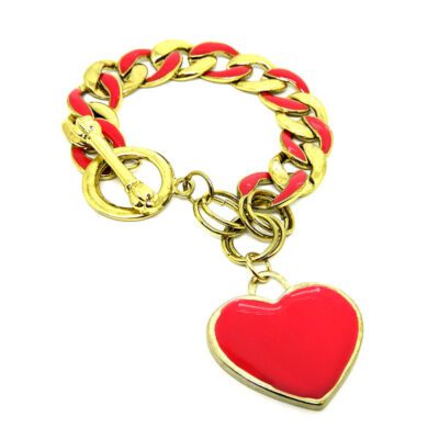 Pulseira Elos com Coração Vermelho