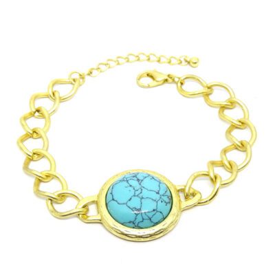 Pulseira com Elos Dourado e Pedra Turquesa