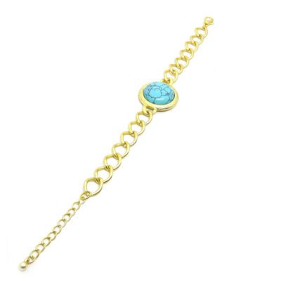 Pulseira com Elos Dourado e Pedra Turquesa