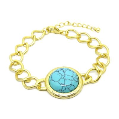 Pulseira com Elos Dourado e Pedra Turquesa