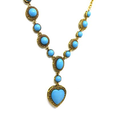 Colar Boho Dourado com Coração Turquesa