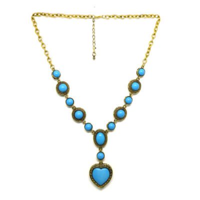 Colar Boho Dourado com Coração Turquesa
