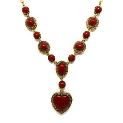 Colar Boho Dourado com Coração Vermelho