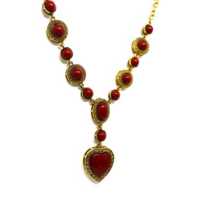 Colar Boho Dourado com Coração Vermelho