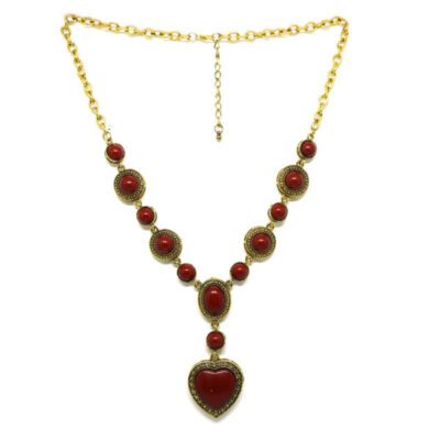 Colar Boho Dourado com Coração Vermelho