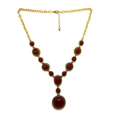 Colar Boho Dourado com Vermelho