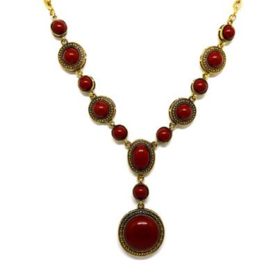 Colar Boho Dourado com Vermelho