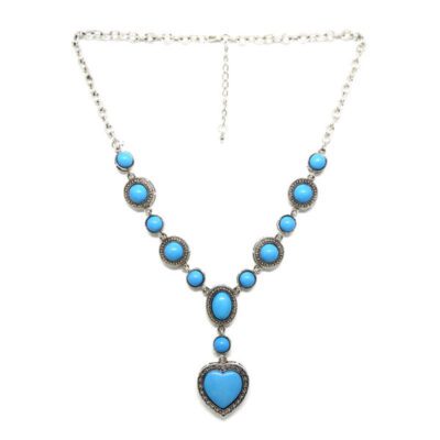 Colar Boho Prata com Coração Turquesa