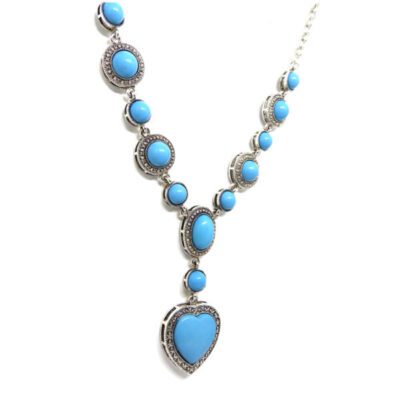 Colar Boho Prata com Coração Turquesa