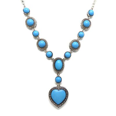 Colar Boho Prata com Coração Turquesa