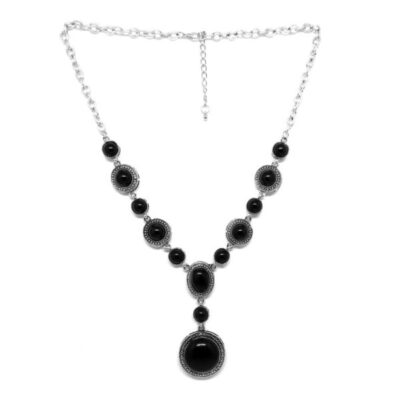 Colar Boho Prata com Preto