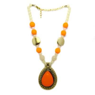 Colar com Bolas e Chaton Gota Laranja