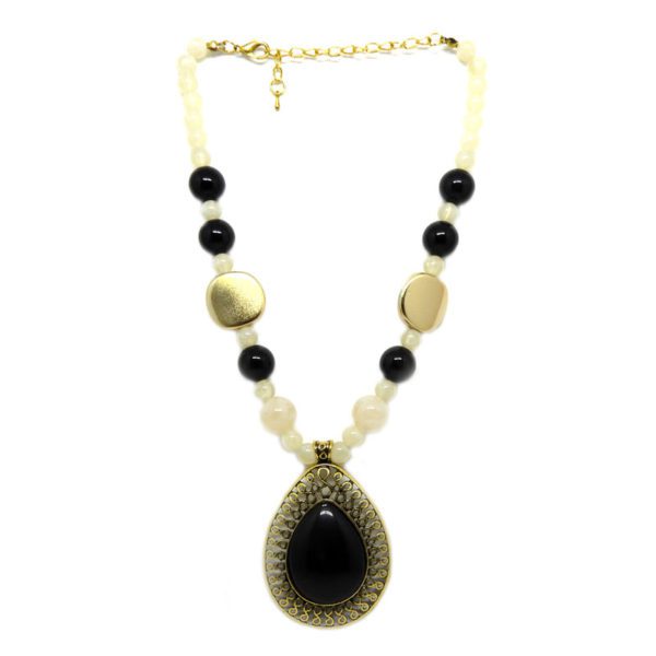 Colar com Bolas e Chaton Gota Preto