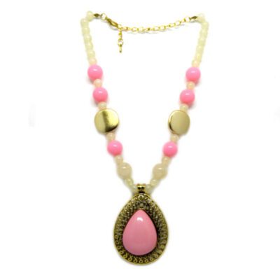 Colar com Bolas e Chaton Gota Rosa