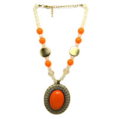 Colar com Bolas e Chaton Oval Laranja