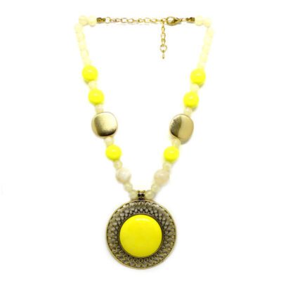 Colar com Bolas e Chaton Redondo Amarelo
