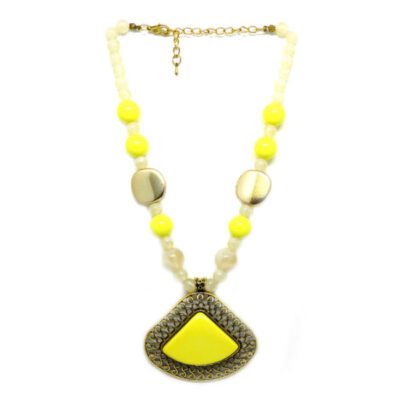 Colar com Bolas e Chaton Triangular Amarelo