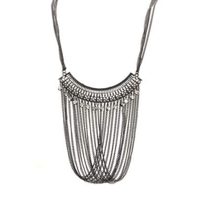 Maxi Colar Grafite com Franjas e Strass