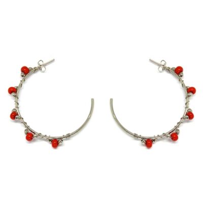 Brinco Argola Prata e Vermelho