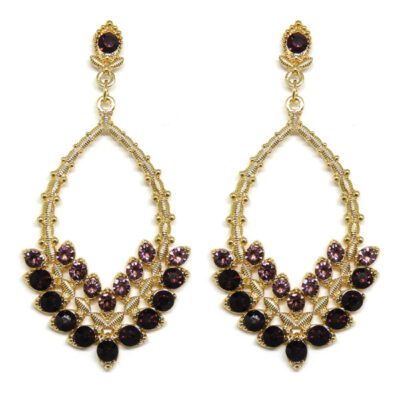 Brinco Dourado com Strass Lilás