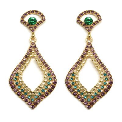 Brinco de Strass Lilás e Esmeralda