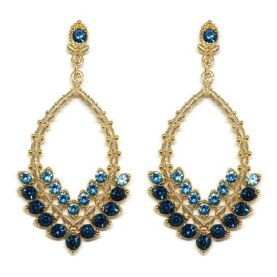 Brinco Dourado com Strass Azul Mar