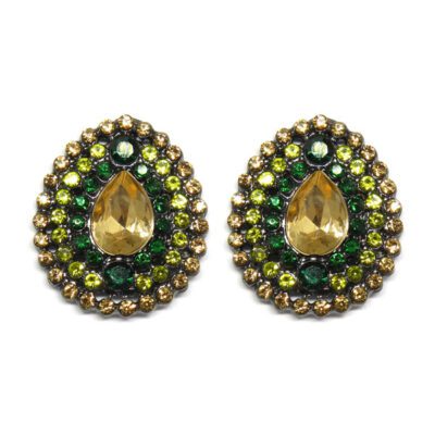 Brinco Gota Com Strass Amarelo e Verde