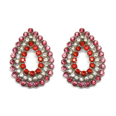 Brinco Pequeno Gota Strass Rosa e Vermelho