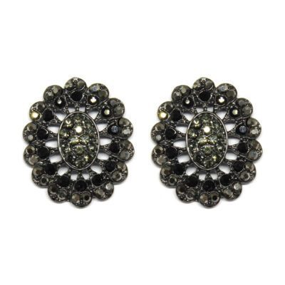 Brinco Pequeno Arabesco Grafite com Strass Preto