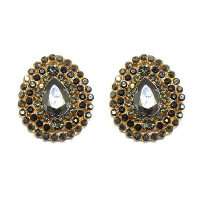 Brinco Gota Com Strass Grafite e Preto