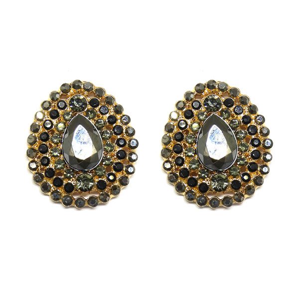 Brinco Gota Com Strass Grafite e Preto