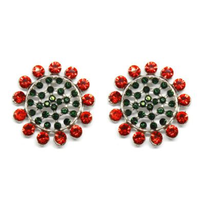 Brinco Pizza com Strass Esmeralda e Vermelho