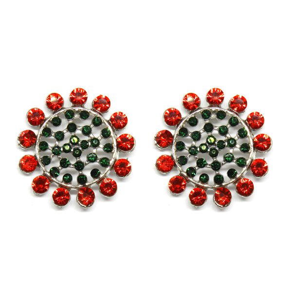 Brinco Pizza com Strass Esmeralda e Vermelho
