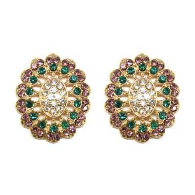 Brinco Pequeno Arabesco com Strass Lilás e Esmeralda