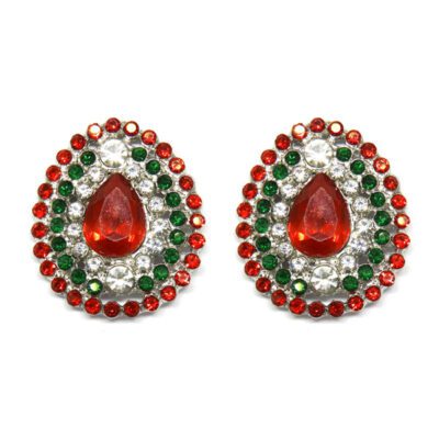 Brinco Gota Com Strass Vermelho e Verde