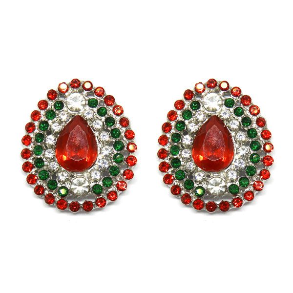 Brinco Gota Com Strass Vermelho e Verde