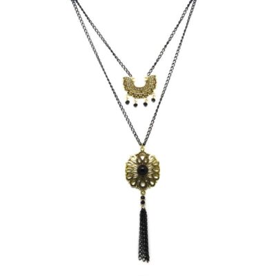 Colar Duplo Preto e Dourado