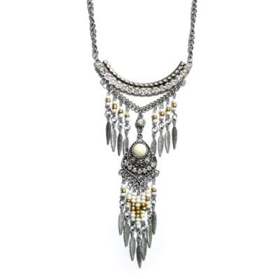 Colar Boho Prata e Branco