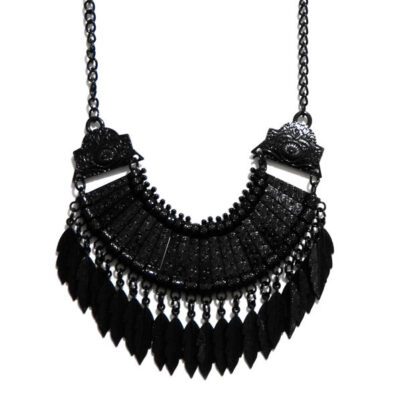 Maxi Colar Turco Preto com Folhas